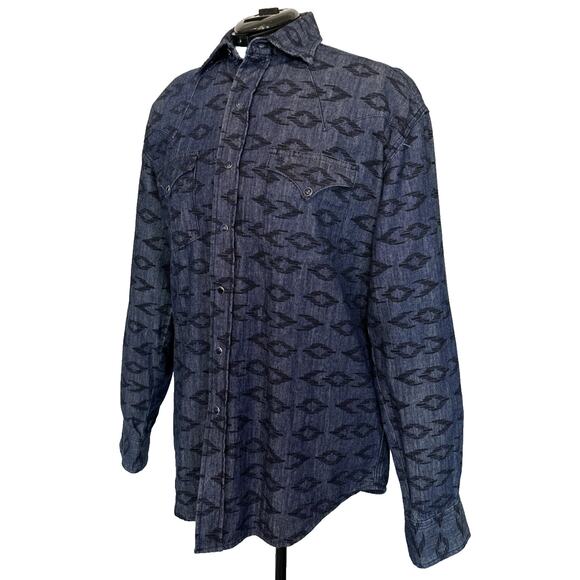 Stetson Men's Aztec Printed Denim Long Sleeve Snap Button Up Shirt‎ Size Medium - Picture 2 of 10